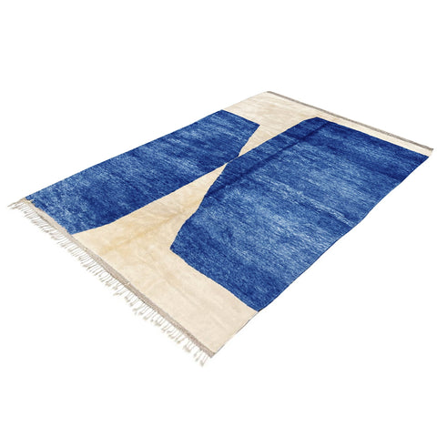 Blue Moroccan rug contemporary design , exta soft custom made for living room , handmade with natural wool