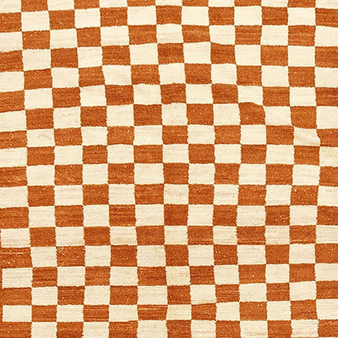 Orange Beni Ourain Moroccan rug checkered design , custom made for living room , handmade with natural wool