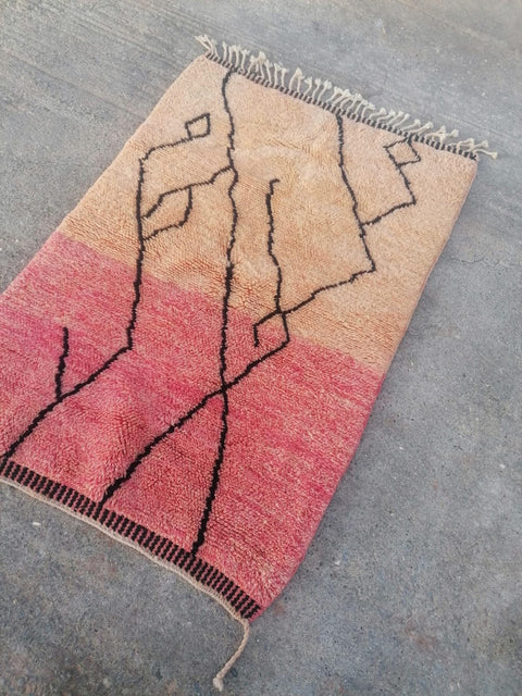 Pink Beni Ourain Moroccan rug design , custom made for living room , handmade with natural wool , beni mrirt berber rug