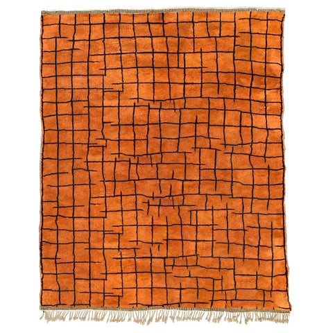 Grid Beni Ourain Moroccan rug design , custom made for living room , handmade with natural wool , beni mrirt orange berber rug