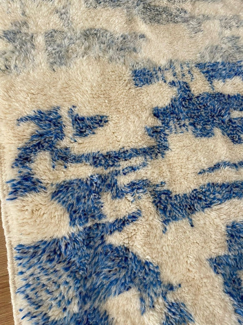 Blue Moroccan contemporary rug , custom made for living room , handmade with natural wool area rug, beni mrirt berber rug