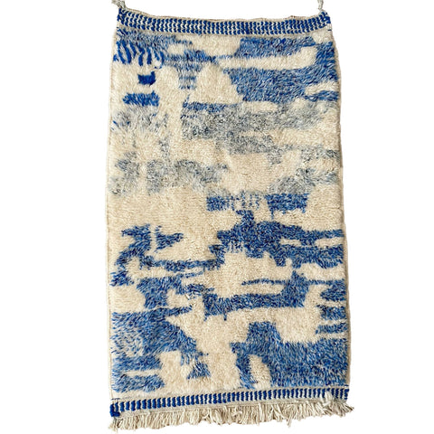 Blue Moroccan contemporary rug , custom made for living room , handmade with natural wool area rug, beni mrirt berber rug