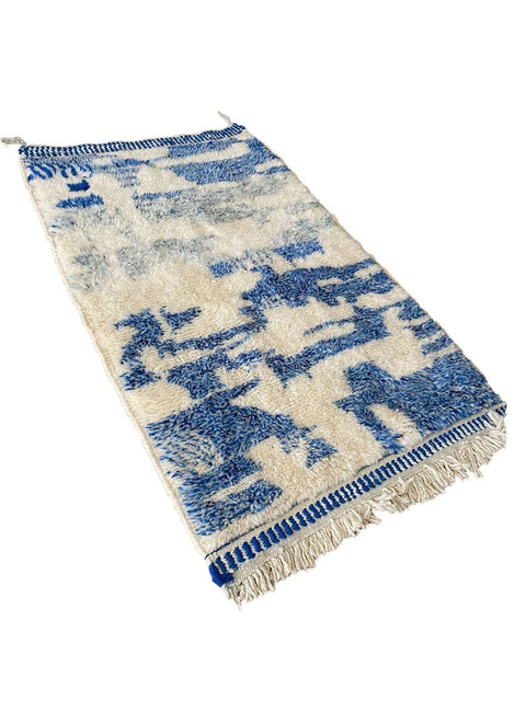 Blue Moroccan contemporary rug , custom made for living room , handmade with natural wool area rug, beni mrirt berber rug