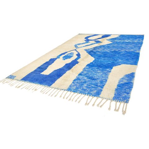 Blue shades Moroccan contemporary rug , custom made for living room , handmade with natural wool area rug, beni mrirt berber rug