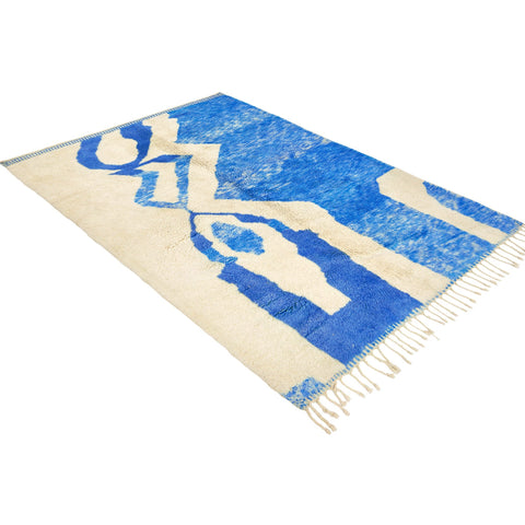 Blue shades Moroccan contemporary rug , custom made for living room , handmade with natural wool area rug, beni mrirt berber rug