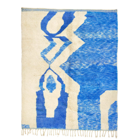 Blue shades Moroccan contemporary rug , custom made for living room , handmade with natural wool area rug, beni mrirt berber rug