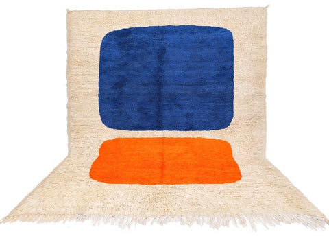 Moroccan rug Blue and Orange abstract rug, handmade rugs  for living room rug ,8x10 rugs