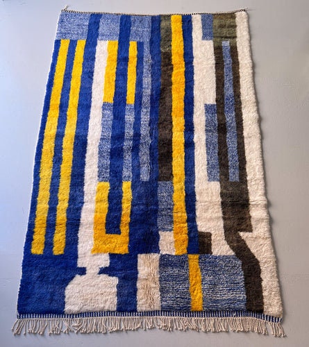 Blue shades Moroccan rug - stripes rug design - Custom size rug for living room and bedroom - beniouarain rug - scandinavian rug
