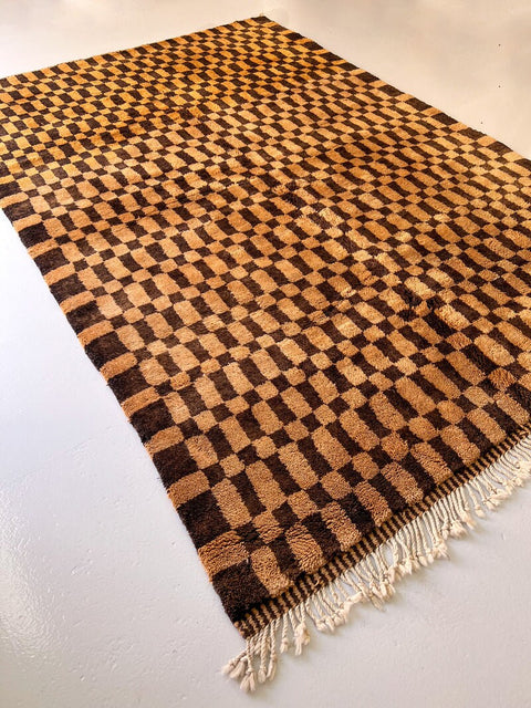 Brown checkered Moroccan rug , 8x10 rugs beni ourain rug - rugs for living room and bedroom - abstract rug - Berber Rug