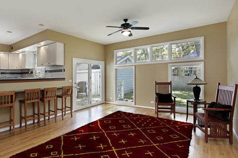 Moroccan red beni ourain rug , berber carpet design handmade and custom for living room and bedroom