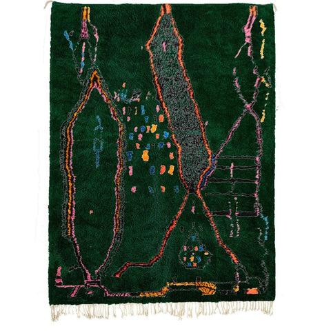 Gorgeous Moroccan beni ourain ourain rug handmade with natural wool , Green berber rug with a contemporary design custom for living room