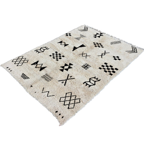 Moroccan Tribal Wool Rug, Handmade Beni Ourain Rug, Black and White area rug