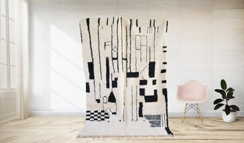 Moroccan authentic 8x10 rugs , black and white contemporary rug design handmade with natural wool