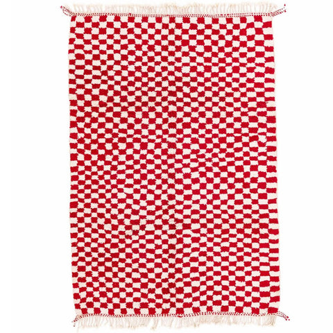 PInk checkered Moroccan rug , beni ourain custom and handmade with natural wool