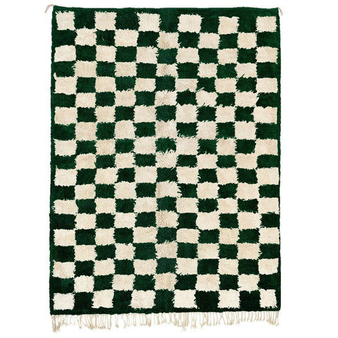 Moroccan green checkered rug design , authentic and handmade with natural wool , custom living room rug and bedroom rug