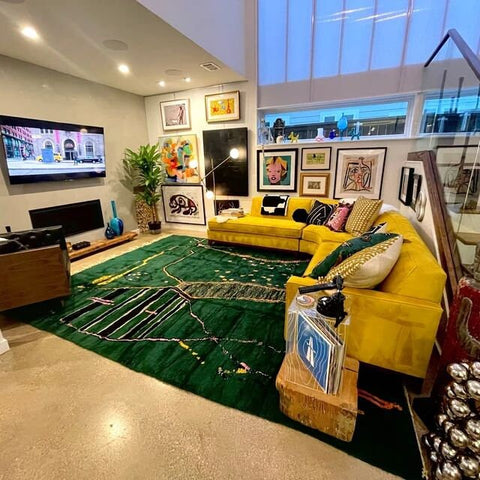 Gorgeous Moroccan beni ourain ourain rug handmade with natural wool , Green berber rug with a contemporary design custom for living room