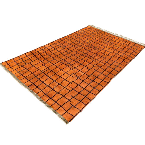 Grid Beni Ourain Moroccan rug design , custom made for living room , handmade with natural wool , beni mrirt orange berber rug