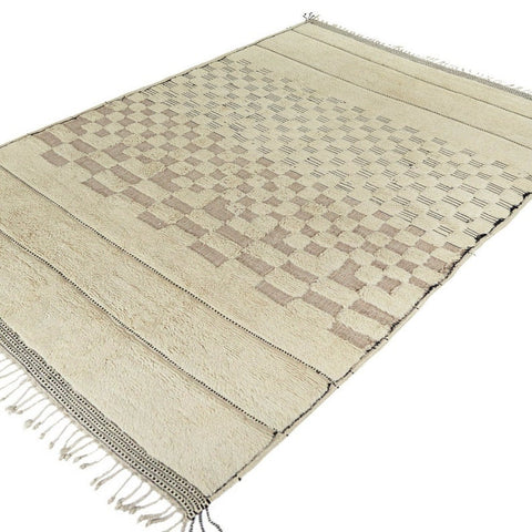 Textured Beni Ourain Moroccan rug design , custom made for living room , handmade with natural wool , beni mrirt off white berber rug