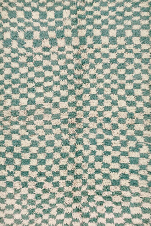 Green checkered Moroccan tribal rug , custom made for living room , handmade with natural wool area rug, beni mrirt berber rug
