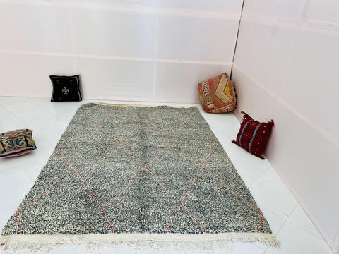 Moroccan Rug, Handmade beni Rug, Authentic Moroccan Rug, Abstract Berber Rug, bleu red Wool Rug, Sheep Wool Rug, Bohemian,Beni ourain rug