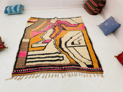 Artistic Moroccan Rug, Handmade Rug, Vintage Authentic Moroccan Rug, Abstract Berber Rug,Wool Rug, Sheep Wool Rug, Beni ourain rug