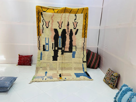 Amazing VINTAGE Moroccan Rug, Handmade Rug, Vintage Authentic Moroccan Rug, Abstract Berber Rug,Wool Rug, Sheep Wool Rug, Beni ourain rug