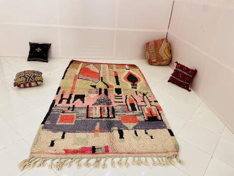 ARTISTIC Boujad Moroccan Rug, Handmade Rug, Authentic Moroccan Rug, Abstract Berber Rug, Purple pink Wool Rug, Sheep Wool Rug, Bohemian Rug.