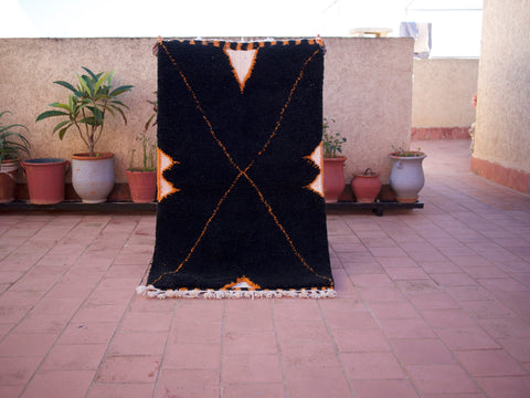 Black Beni ourain rug 3.0 FT x 5 FT, Wool Area Moroccan rug 3x5 , Genuine Wool rug moroccan rug, Area rug, Tapis berbere,