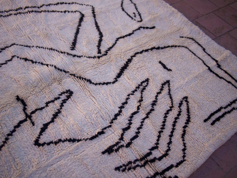 Beni ourain rug- Authentic Moroccan Rug- abstract Beni Ourain rug- Beni Rug- Large Moroccan Rug- White& Black Rug