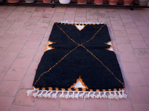 Black Beni ourain rug 3.0 FT x 5 FT, Wool Area Moroccan rug 3x5 , Genuine Wool rug moroccan rug, Area rug, Tapis berbere,