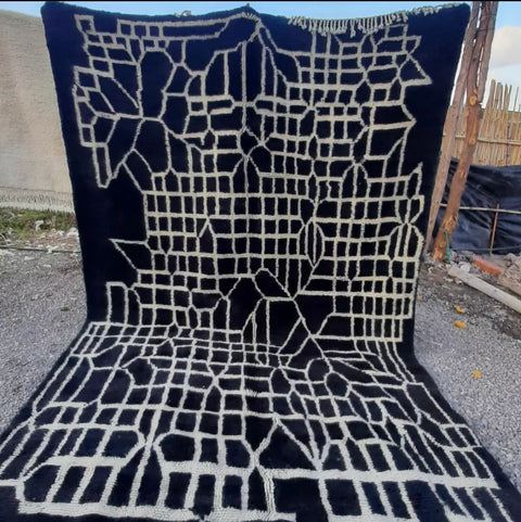 Black Moroccan berber rug , beni ourain custom and handmade with natural wool