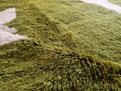 Green Beni Mrirt White Moroccan berber rug , beni ourain custom and handmade with natural wool