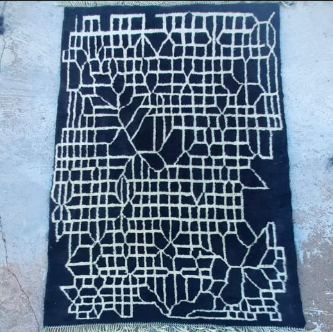 Black Moroccan berber rug , beni ourain custom and handmade with natural wool