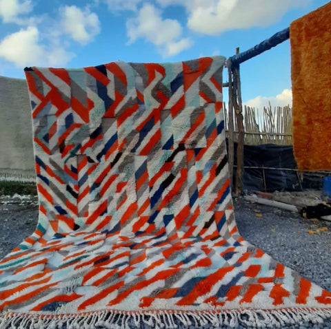 Unique painting extra soft Beni Ourain rug , beni ourain custom and handmade with natural wool
