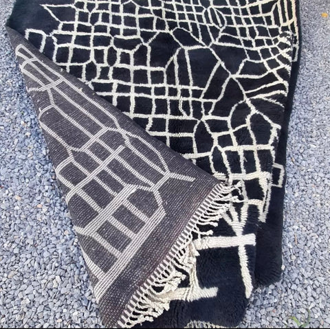 Black Moroccan berber rug , beni ourain custom and handmade with natural wool