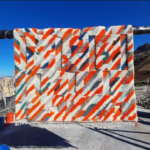 Unique painting extra soft Beni Ourain rug , beni ourain custom and handmade with natural wool