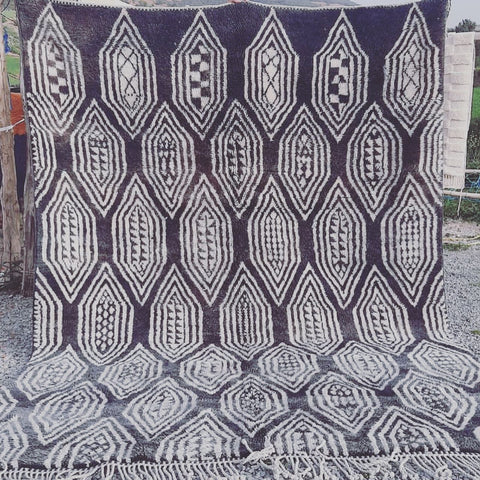 Beni Mrirt Moroccan berber rug Black Design , beni ourain custom and handmade with natural wool