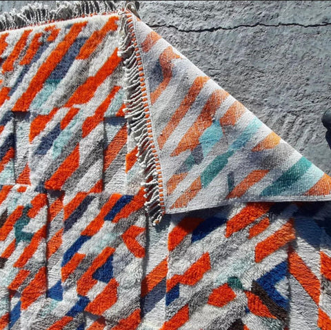 Unique painting extra soft Beni Ourain rug , beni ourain custom and handmade with natural wool