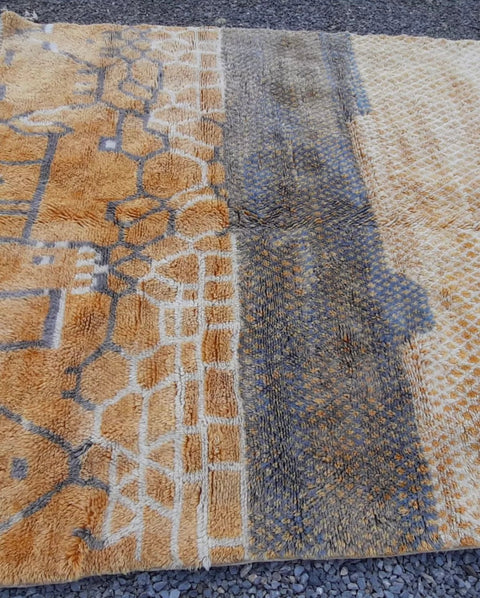 Special Beni Mrirt orange Moroccan berber rug , beni ourain custom and handmade with natural wool
