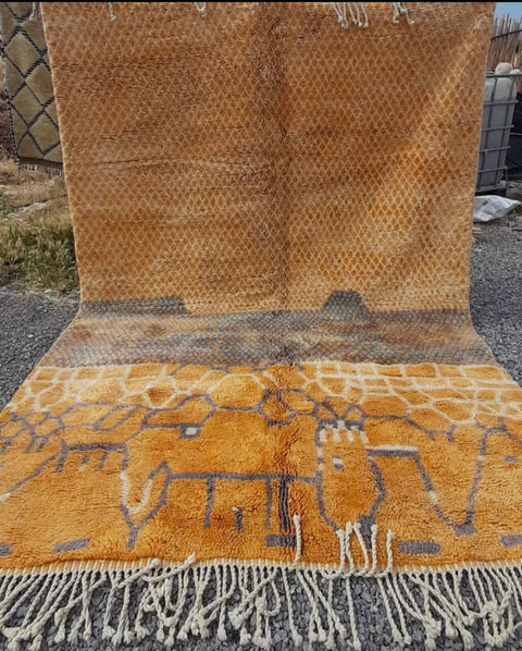 Special Beni Mrirt orange Moroccan berber rug , beni ourain custom and handmade with natural wool