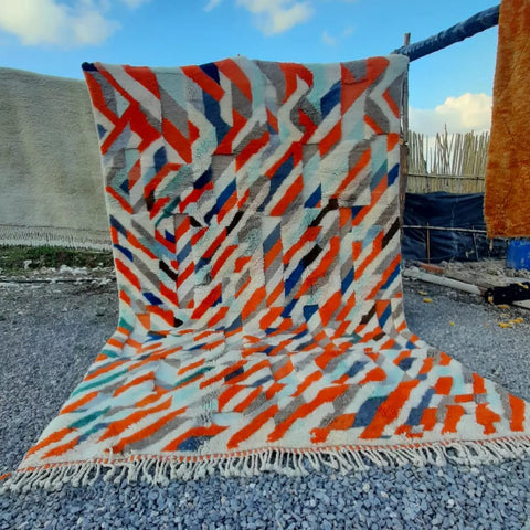 Unique painting extra soft Beni Ourain rug , beni ourain custom and handmade with natural wool
