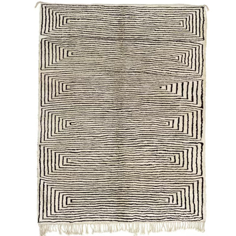 Moroccan berber stripped maze rug , beni ourain custom and handmade with natural wool