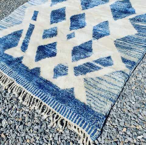Blue outstanding Quality Beni Mrirt Moroccan berber rug , beni ourain custom and handmade with natural wool