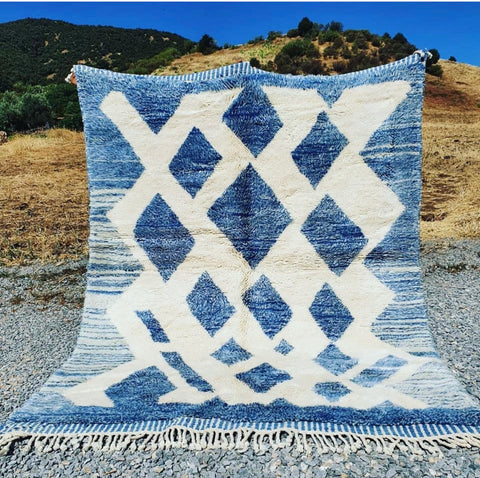 Blue outstanding Quality Beni Mrirt Moroccan berber rug , beni ourain custom and handmade with natural wool