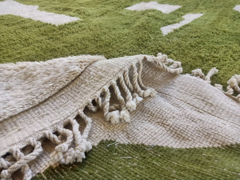 Green Beni Mrirt White Moroccan berber rug , beni ourain custom and handmade with natural wool
