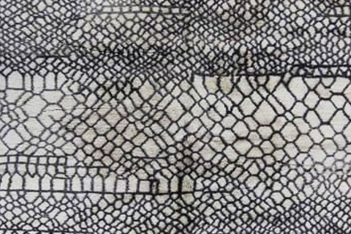 Front view highlighting the abstract design and color contrast of the Beni Ourain rug.