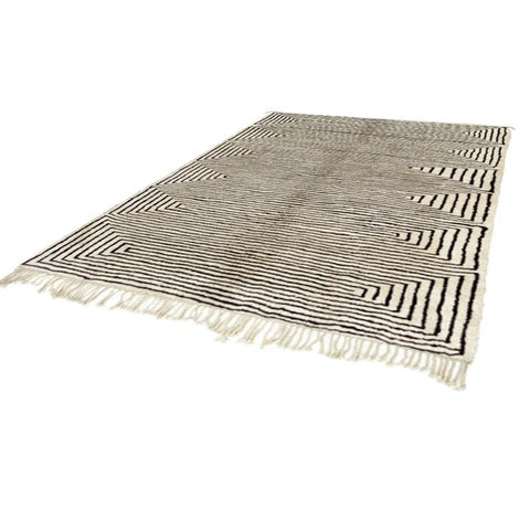 Moroccan berber stripped maze rug , beni ourain custom and handmade with natural wool - Africancreates