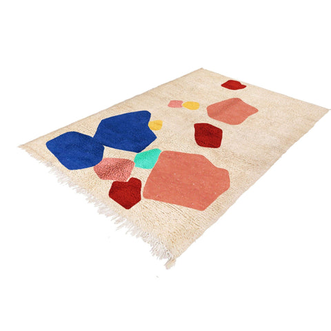 Side view of the multicolor abstract design rug showcasing its vibrant colors and pattern.