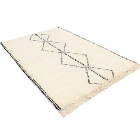 Top view of the black and white Moroccan rug displaying an abstract pattern in 8x10 size.
