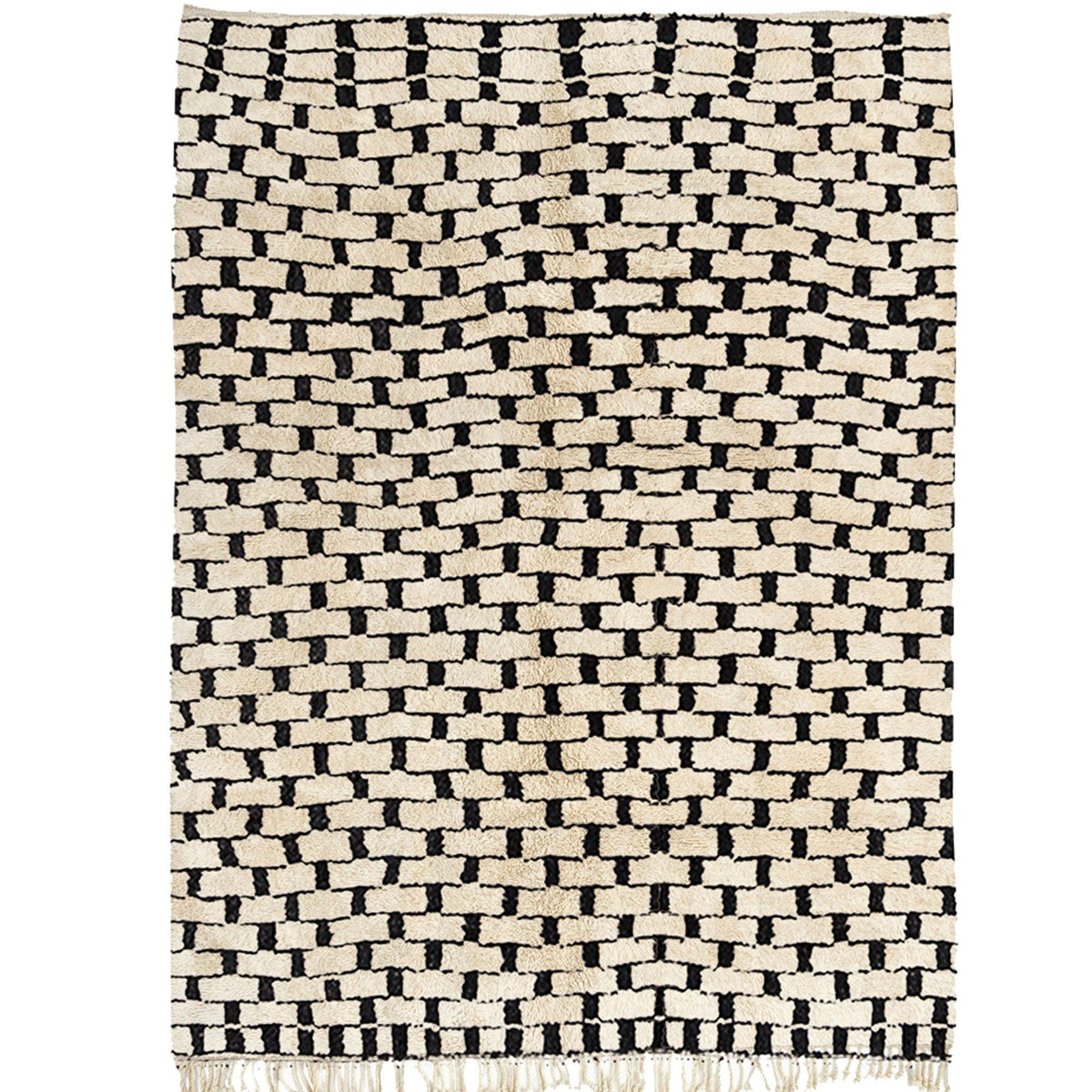 Front view of the gray checkered Beni Ourain Moroccan rug featuring black and white colors.
